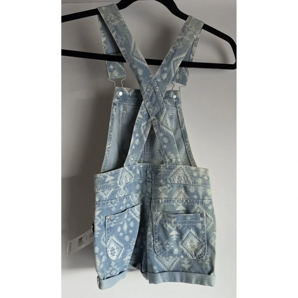 NWT Jordache Girls Overalls Size S 6 6X Blue Geometric Sleeveless Bib Overall